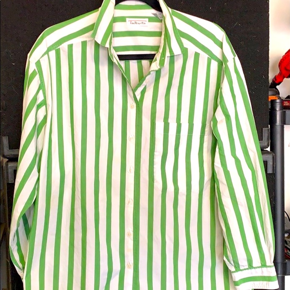Talbots Ladies Easy Wear cotton button down Apple Green & White ready for Spring